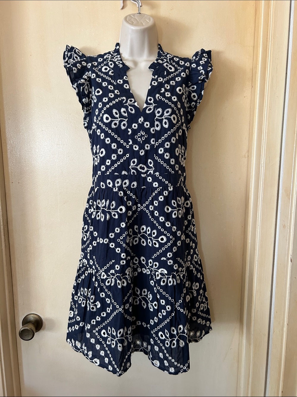 Gibsonlook Navy and White Embroidered Mini Dress size XS